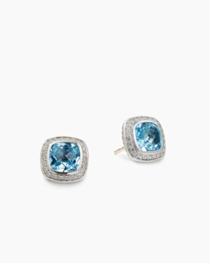 Albion&reg; Stud Earrings Sterling Silver with Blue Topaz and Diamonds, 7mm
