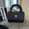 84F803C6-CB01-FD8F-F7C1-FCDE2751C753.jpg Shiny Aged Calfskin Coral Mini Kelly Shopping Bag - Black