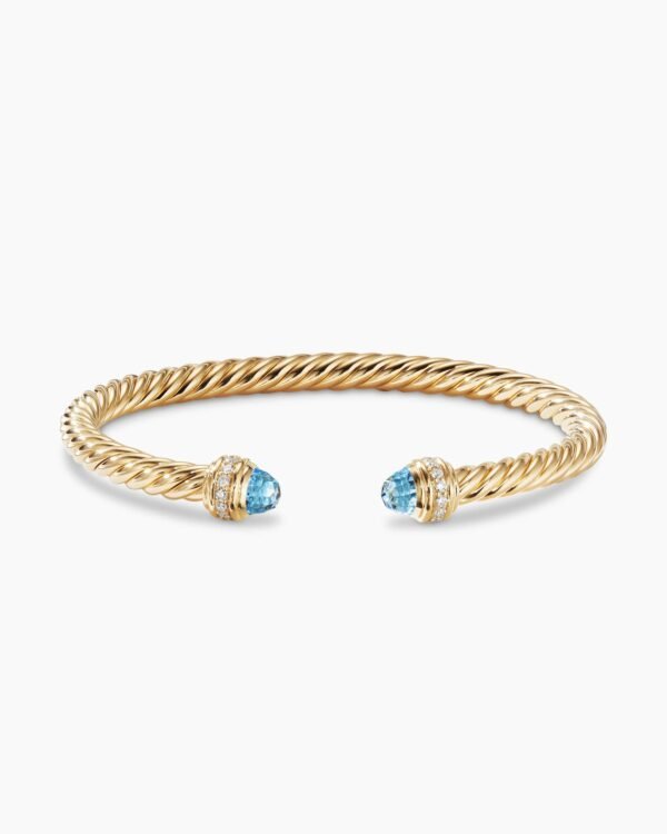 Classic Cablespira&reg; Bracelet 18K Yellow Gold with Blue Topaz and Diamonds, 5mm