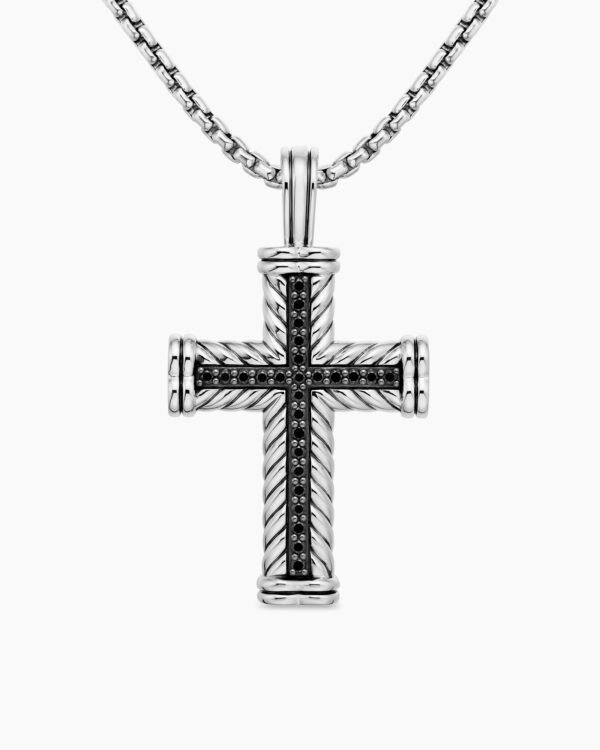 84FBCB97-317D-9E2B-134A-BCE9C6348B19.jpg Chevron Cross Pendant Sterling Silver with Black Diamonds