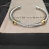 David Yurman 5mm 18k Gold and Sterling Silver Diamond Station Cable Bracelet