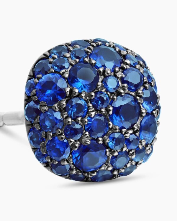 Cushion Stud Earrings 18K White Gold with Pav&eacute; Sapphires, 8mm