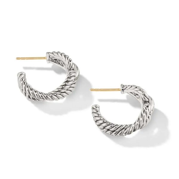Cable Loop Hoop earrings in Sterling Silver with Pav&eacute; Diamonds