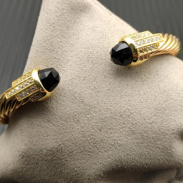 7mm Cable Bracelet with Black Onyx & Diamond Accents