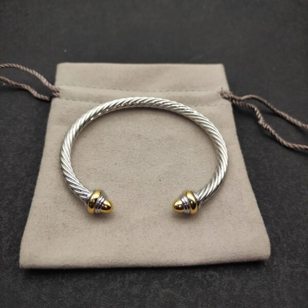 Classic Cable Bracelet Sterling Silver with 14K Yellow Gold and Prasiolite, 5mm