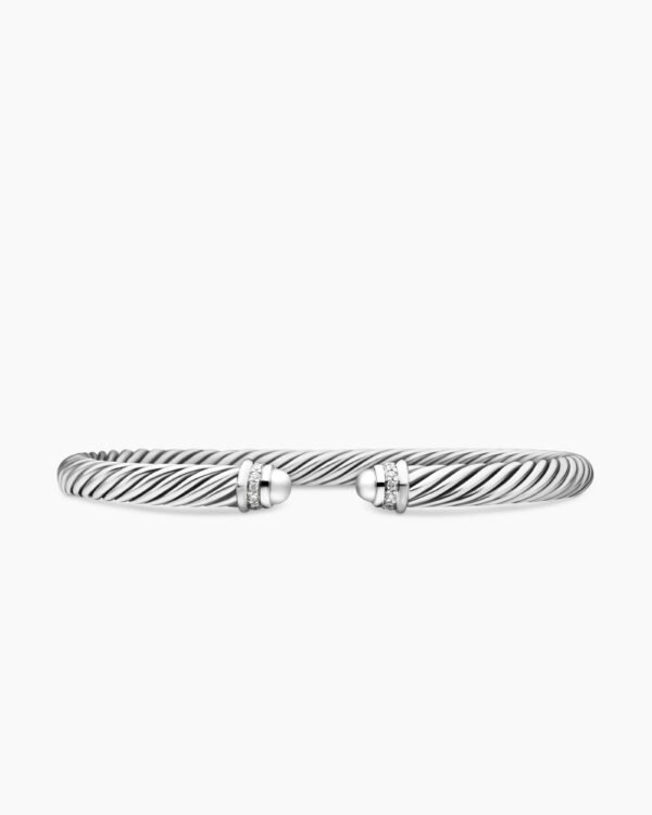 Classic Cable Bracelet Sterling Silver with Diamonds, 5mm