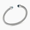 Classic Cable Bracelet Sterling Silver with Hampton Blue Topaz and Diamonds, 5mm