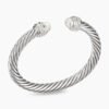 Classic Cable Bracelet Sterling Silver with Pearls and Diamonds, 7mm