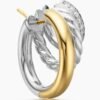 DY Mercer&reg; Three Row Hoop Earrings Sterling Silver with 18K Yellow Gold and Diamonds, 21mm