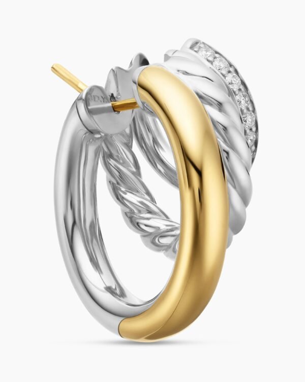 DY Mercer&reg; Three Row Hoop Earrings Sterling Silver with 18K Yellow Gold and Diamonds, 21mm