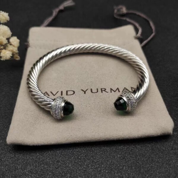 Cable Bracelet Sterling Silver with Prasiolite and Diamonds, 7mm