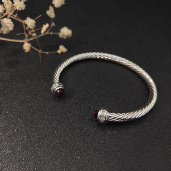 Classic Cable Bracelet Sterling Silver with Almandine and Diamonds, 5mm