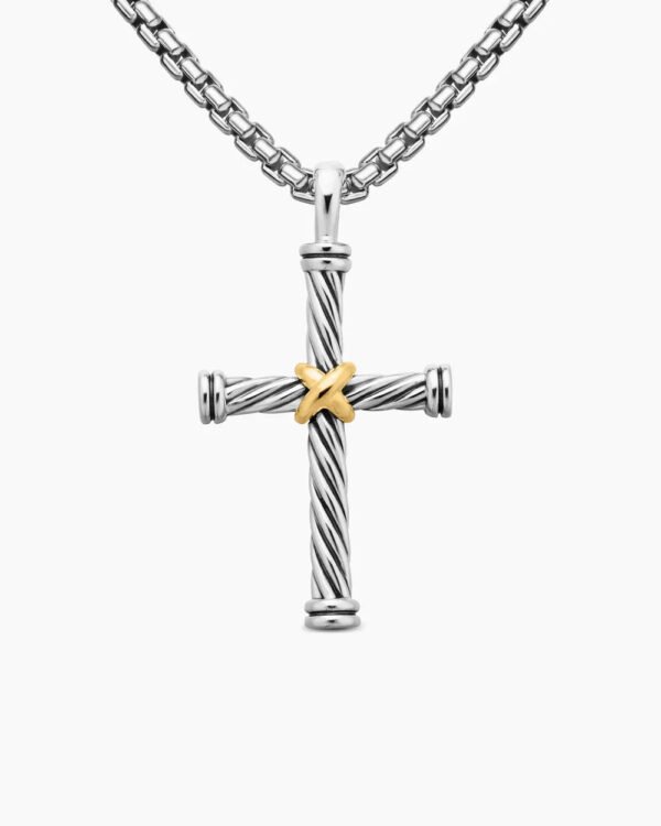 Cable Cross Pendant Sterling Silver with 18K Yellow Gold - A