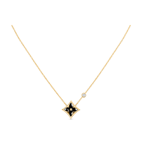 Color Blossom Bb Star Pendant, Yellow Gold, Onyx And Diamond