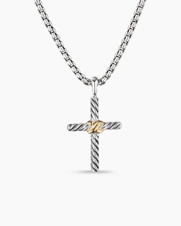 880071F4-F6AC-0AC8-F42E-E9AA85A9271E.jpg Petite X Cross Necklace Sterling Silver with 14K Yellow Gold, 24mm