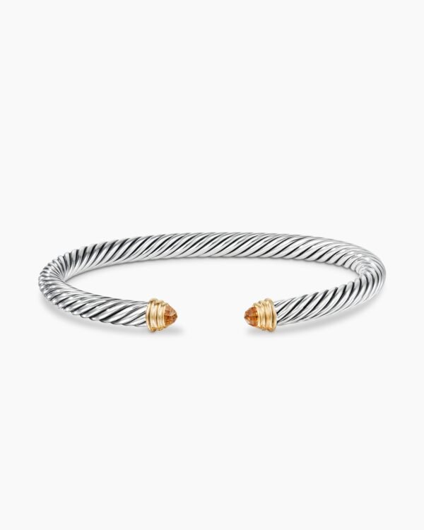 Classic Cable Bracelet Sterling Silver with 14K Yellow Gold and Citrine, 5mm