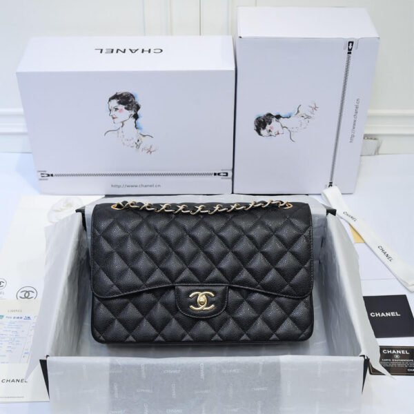 Chanel Large Classic Handbag Grained Calfskin & Gold-Tone Metal A58600