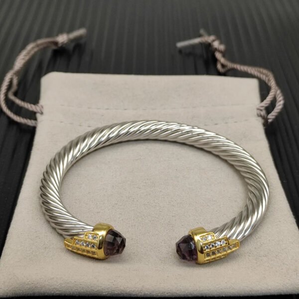 7mm Cable Bracelet with Amethyst & Diamond Accents ??Gold Cap