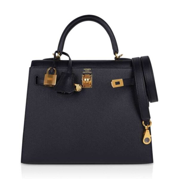 Kelly Sellier 25 Bag Black Epsom Gold Hardware New