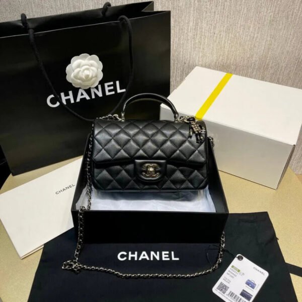 Chanel Lambskin Mini Flap Bag With Top Handle Black As2431 With Charms