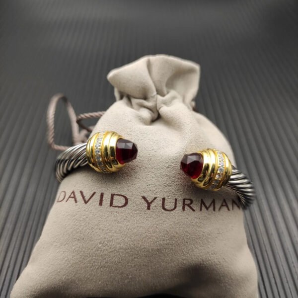 Classic Cablespira&reg; Bracelet Sterling Silver with 14K Yellow Gold,Rhodolite Garne and Diamonds, 7mm