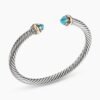 Classic Cable Bracelet Sterling Silver with 14K Yellow Gold and Turquoise, 5mm