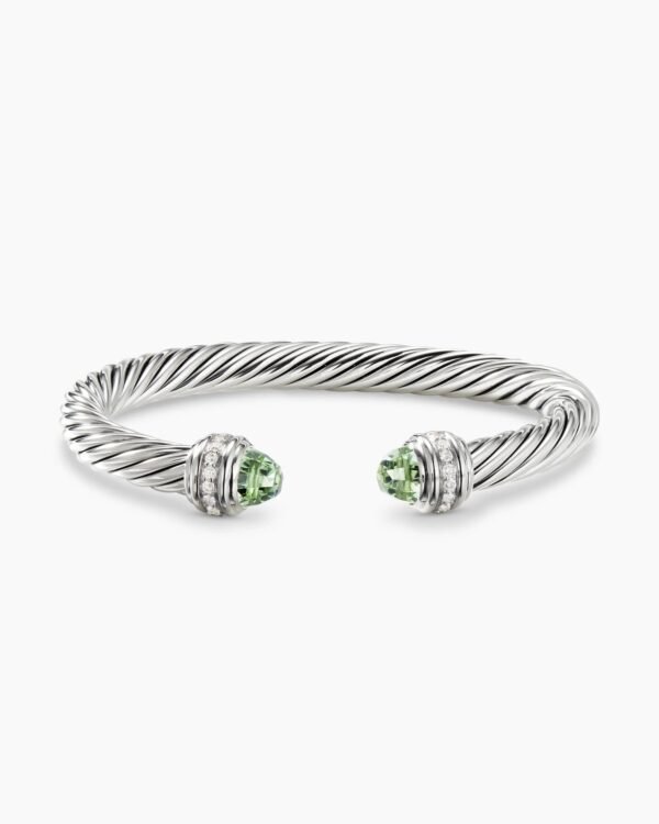 Classic Cable Bracelet Sterling Silver with Prasiolte and Diamonds, 7mm