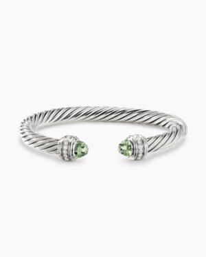 Classic Cable Bracelet Sterling Silver with Prasiolte and Diamonds, 7mm