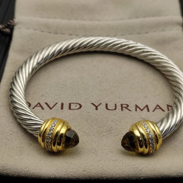 Classic Cablespira&reg; Bracelet Sterling Silver with 14K Yellow Gold,brown and Diamonds, 7mm