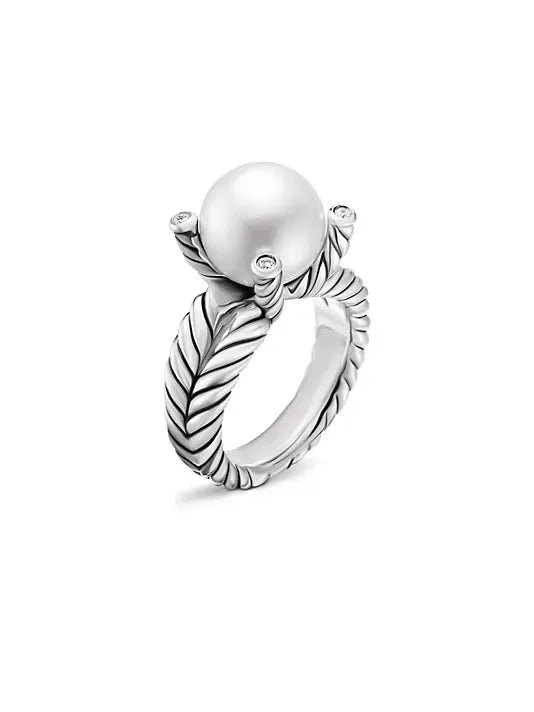 David Yurman  Cable Collectibles&reg; Pearl Ring with Diamonds - 6
