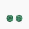 Cushion Stud Earrings 18K White Gold with Pav&eacute; Emeralds, 8mm