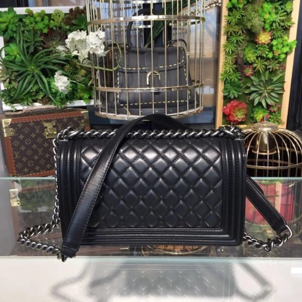 Chanel Boy Handbag Silver Hardware Black For Women, Women&rsquo;s Bags, Shoulder And Crossbody Bags 9.8in/25cm A67086