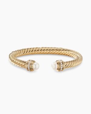 Classic Cablespira Bracelet 18K Yellow Gold with Pearls and Diamonds, 7mm