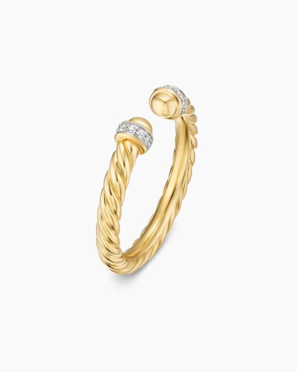 Cable Band Open Ring 18K Yellow Gold with Diamonds - 6