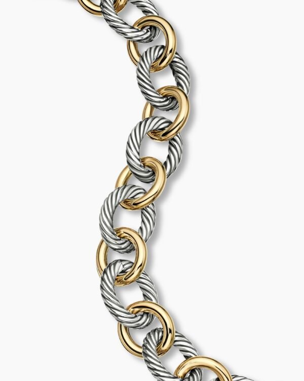 Oval Link Chain Bracelet Sterling Silver with 18K Yellow Gold - 19CM