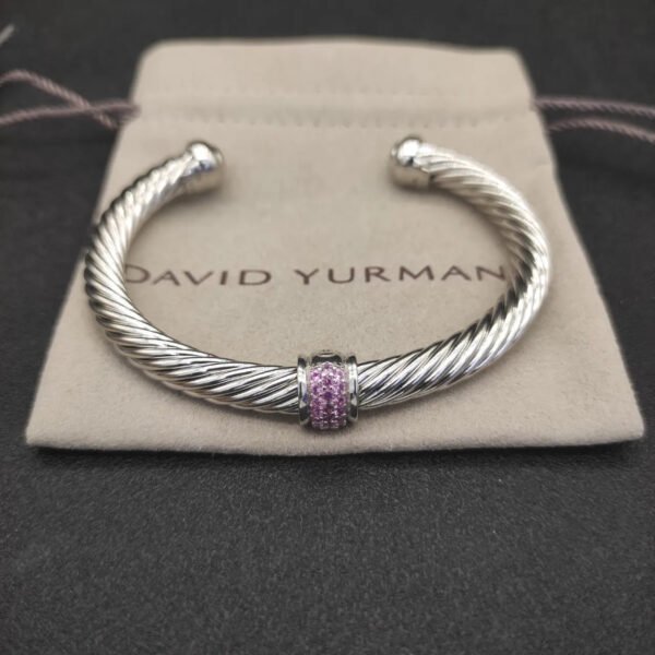 Classic Cable Station Bracelet Sterling Silver with Pave Diamonds, 7mm