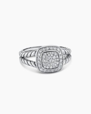 Petite Albion Ring Sterling Silver with Pave Diamonds, 7mm