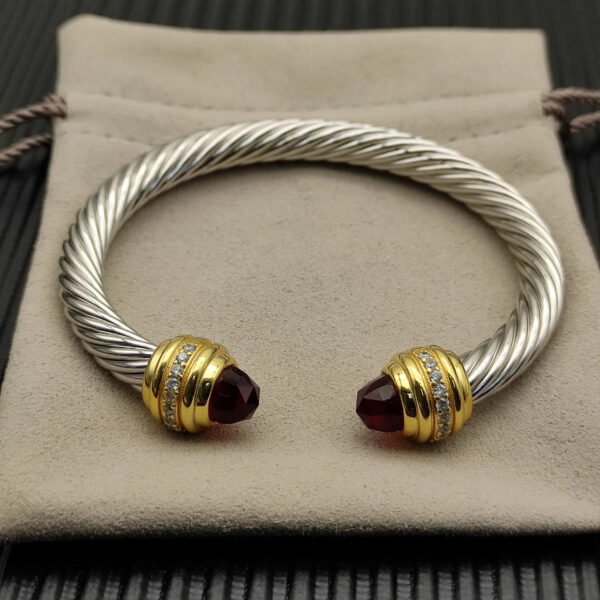 Classic Cablespira&reg; Bracelet Sterling Silver with 14K Yellow Gold,Rhodolite Garne and Diamonds, 7mm