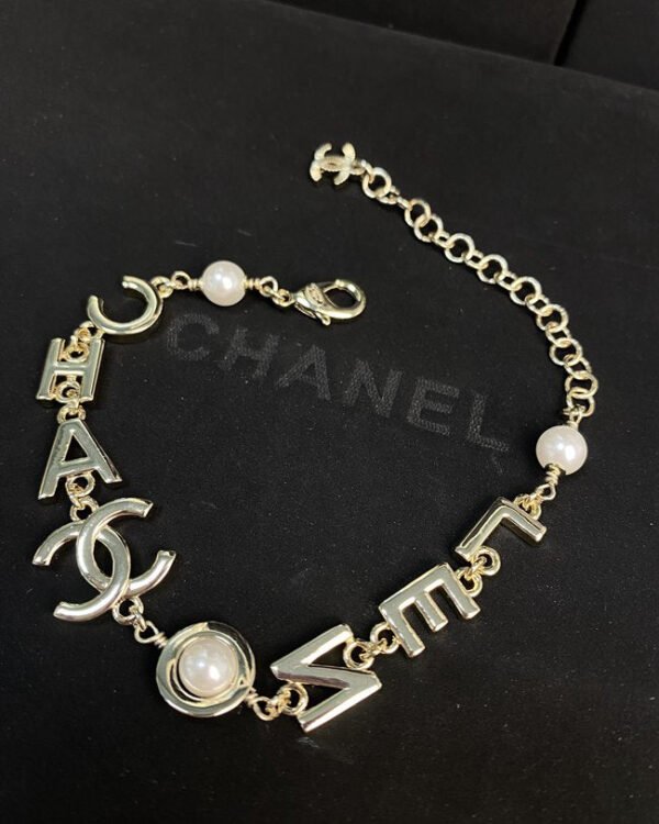 Black and White Diamond Letter Double C Bracelet