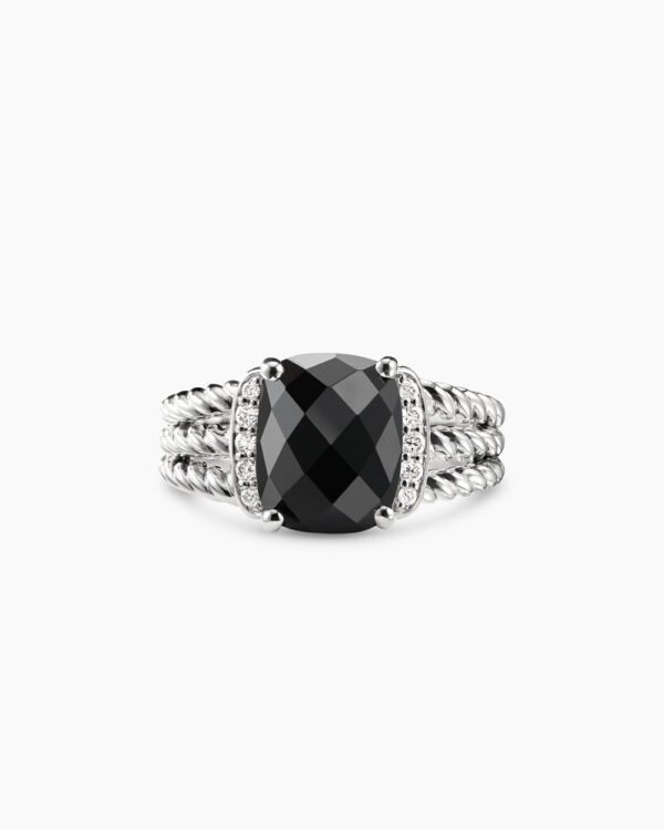 Petite Wheaton Sterling Silver with Black Onyx and Diamonds, 10mm
