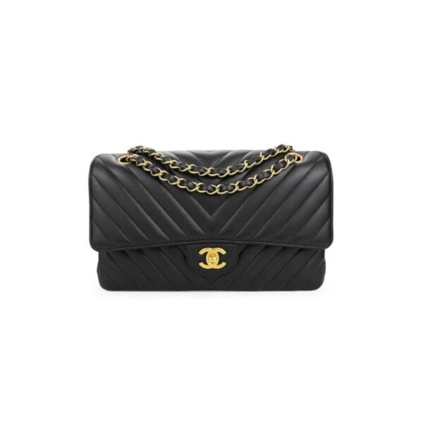 92D88BDE-B355-FCB0-18C3-A1EB3442FA6C.jpg Chanel Classic Chevron Tweed Medium Flap Glod