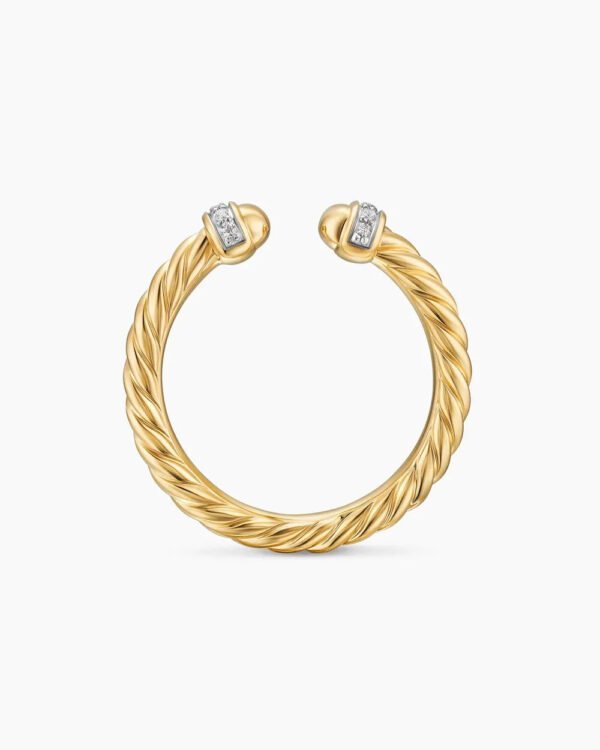 Cable Band Open Ring 18K Yellow Gold with Diamonds - 6