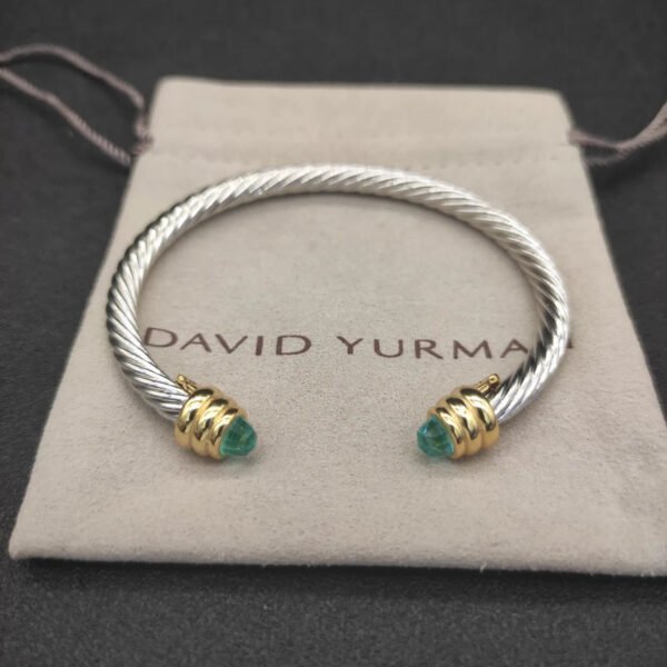 Classic Cable Bracelet Sterling Silver with Aquamarine and Diamonds, 5mm