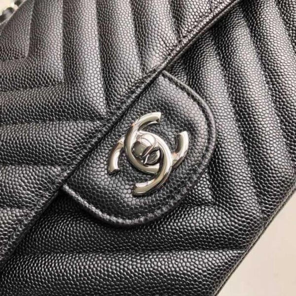 Chanel Chevron Classic Handbag Silver Hardware Black For Women, Women&rsquo;s Bags, Shoulder And Crossbody Bags 10.2in/26cm