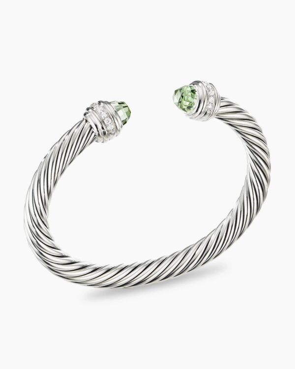 Classic Cable Bracelet Sterling Silver with Prasiolte and Diamonds, 7mm