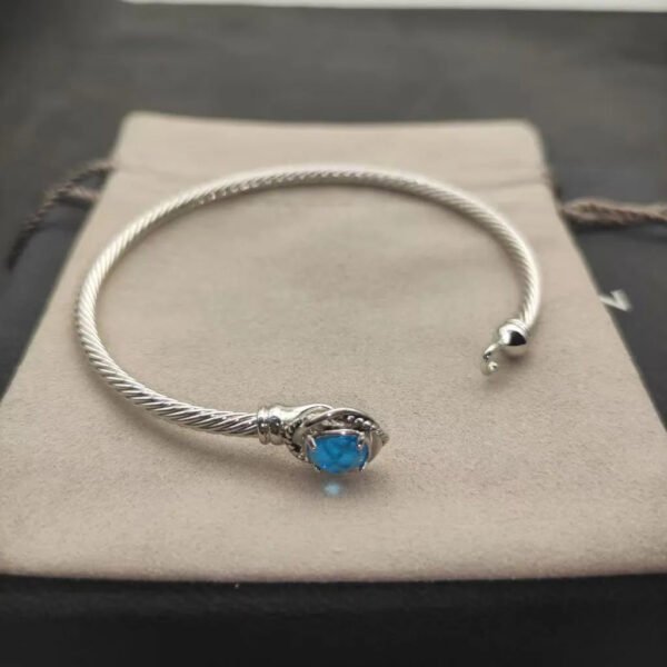 Cable Classics Bracelet,Blue Topaz and Bead Detail, Sterling Silver, 3mm - 17 CM