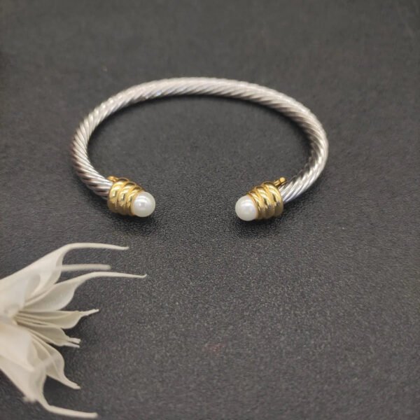 Classic Cable Bracelet Sterling Silver with Pearl and Diamonds, 5mm
