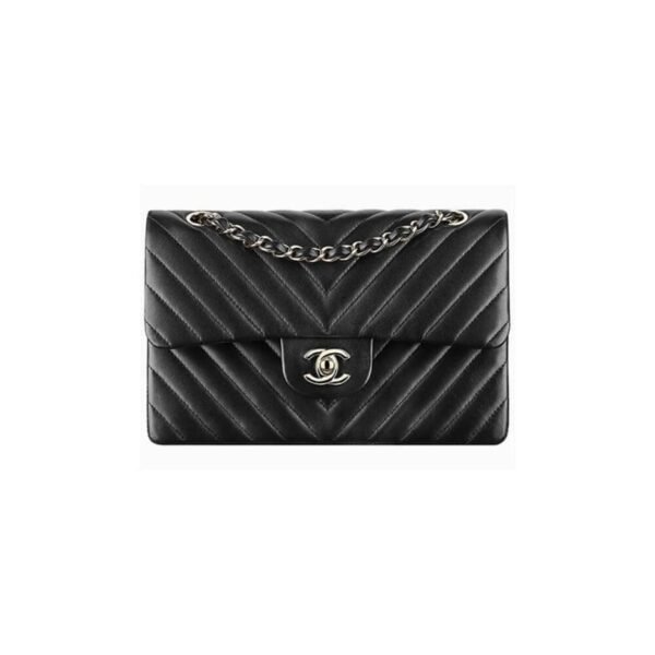 95F45B43-5C65-BFFE-A1CD-4AFB3DD5E100.jpg Chanel Classic Chevron Tweed Medium Flap Silver