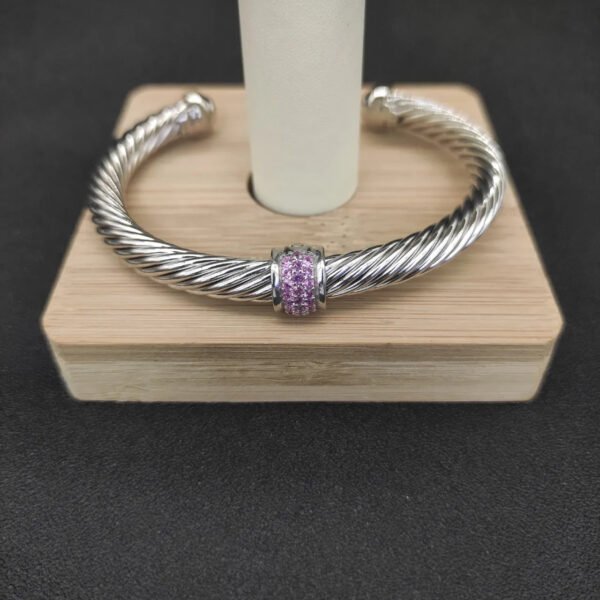 Classic Cable Station Bracelet Sterling Silver with Pave Diamonds, 7mm