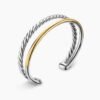 DY Mercer&reg; Two Row Cuff Bracelet Sterling Silver with 18K Yellow Gold, 11mm